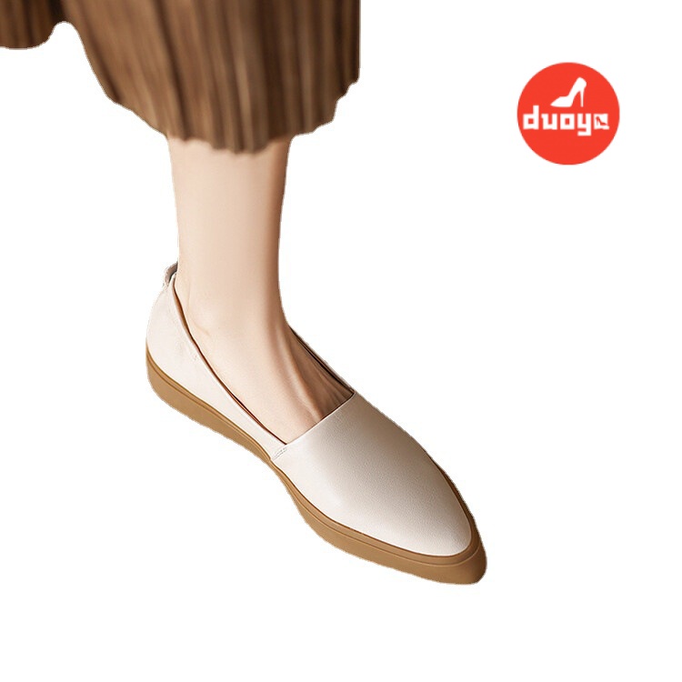 Duoya Tóc Thẳng ~ [Hàng Có Sẵn] Giày Búp Bê Da Mềm Mũi Nhọn Miệng Phẳng Dày Dặn Co Giãn Sang Trọng Cho Bà Ngoại Giao Hàng Miễn Phí