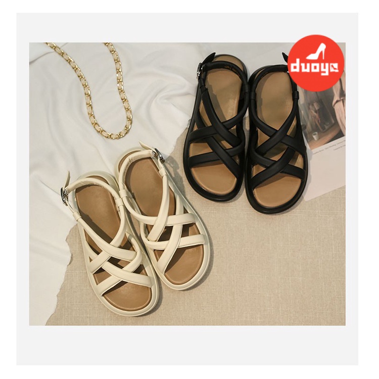 Duoya Tóc Thẳng ~ [Hàng Có Sẵn] Giày Sandal Đế Mềm Khoét Rỗng Dây Chéo Thời Trang Mùa Hè Cho Nữ Miễn Phí Vận Chuyển