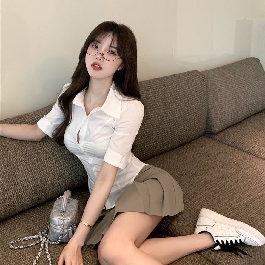 Áo Sơ Mi Tay Ngắn Màu Trắng Thiết Kế Mỏng Thời Trang Mùa Hè 2023 Dành Cho Nữ