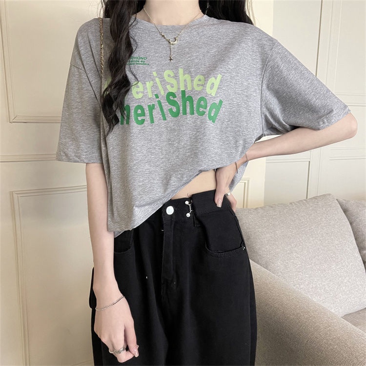 Áo Thun Lửng Ngắn Tay Phong Cách Hàn Quốc Dành Cho Nữ