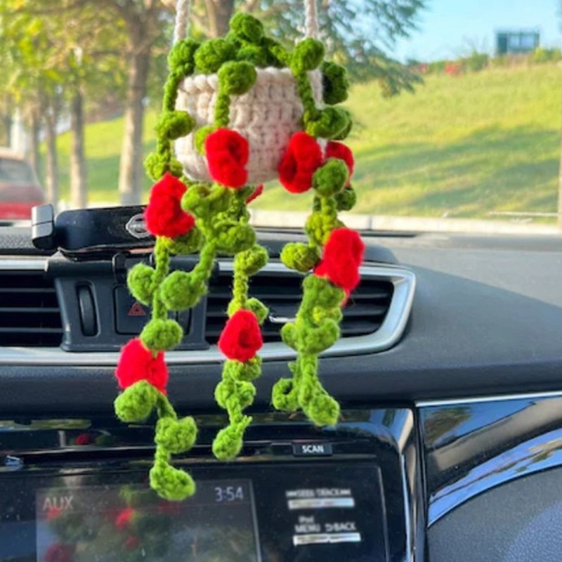 Chậu Hoa Macrame Mini Có Móc Treo Trang Trí Xe Hơi