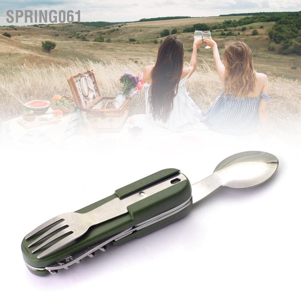 Spring061 Dụng Cụ Cắm Trại Bộ Dao Kéo Đa Năng Bằng Thép Không Gỉ Gấp Gọn Có Thể Tháo Rời Đồ Ăn