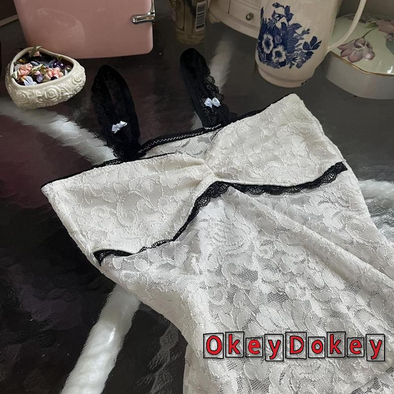 Áo Crop Top Hai Dây Phối Ren Hoa Y2K Thời Trang Cho Bạn Gái