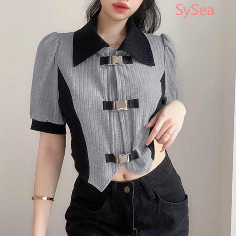 Áo Kiểu Tay Phồng Phối Nút Kim Loại Thời Trang Mùa Hè Cho Nữ