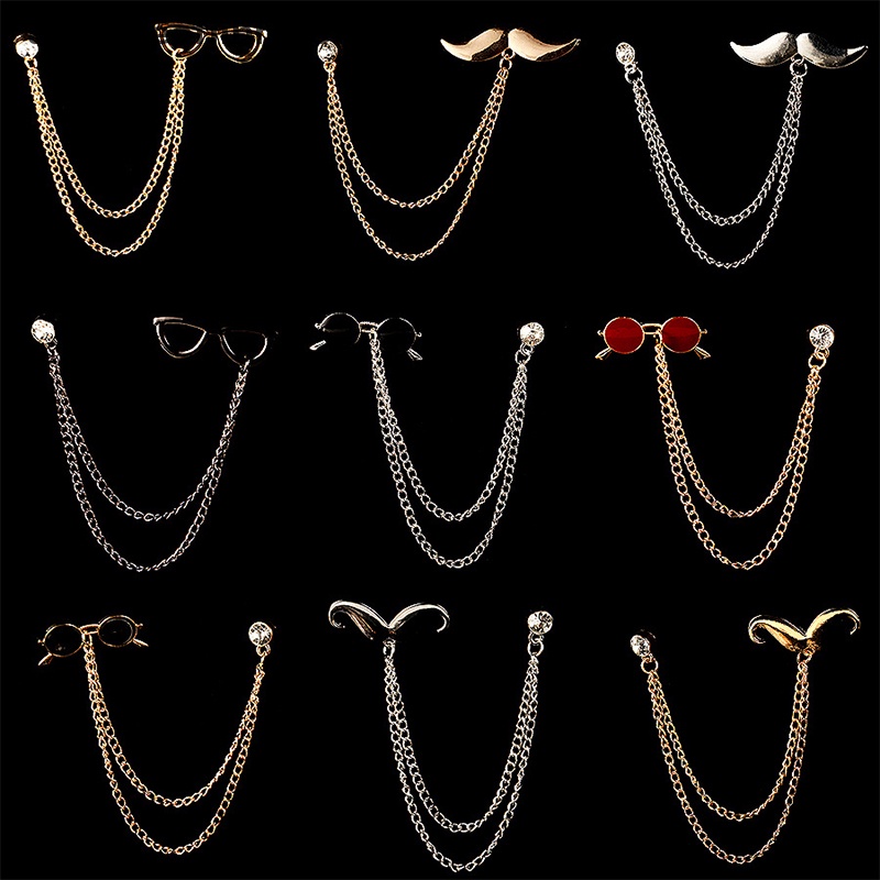 ~ Afhvn ~ Ghim Cài Áo Sơ Mi Phối Dây Xích Tua Rua Pha Lê Hình Ria Mép Cho Nam Và Nữ