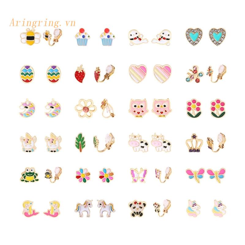 24 Đôi Bông Tai Nữ Không Đau Nhiều Màu Sắc Cá Tính