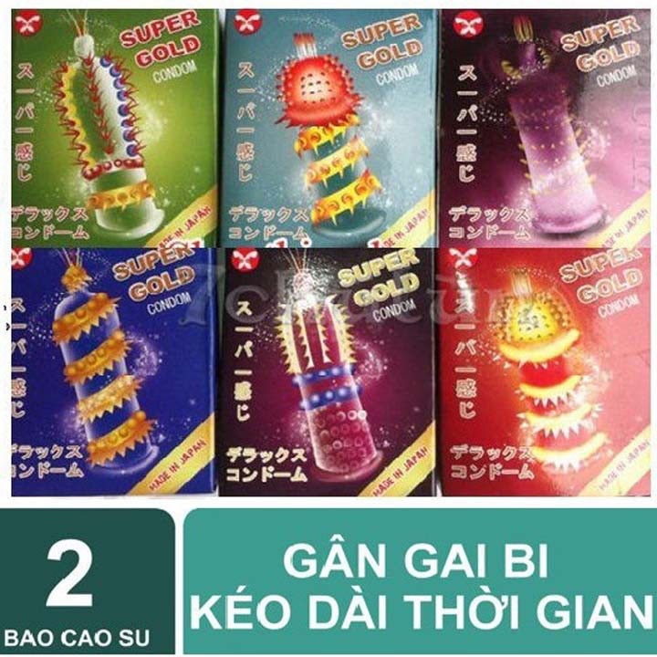 Bao Cao Su Gân Gai Bi Lớn SUPER GOLD Nhật Bản - Hộp 2 Cái
