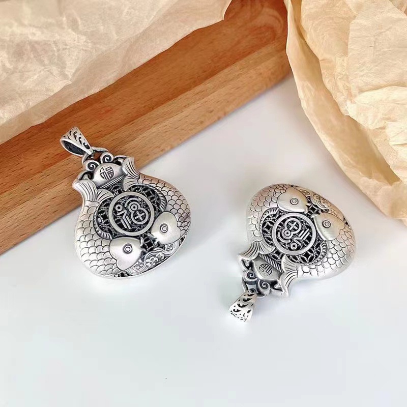 Dây Chuyền Bạc Mặt Hình Cá Koi May Mắn Phong Cách Retro