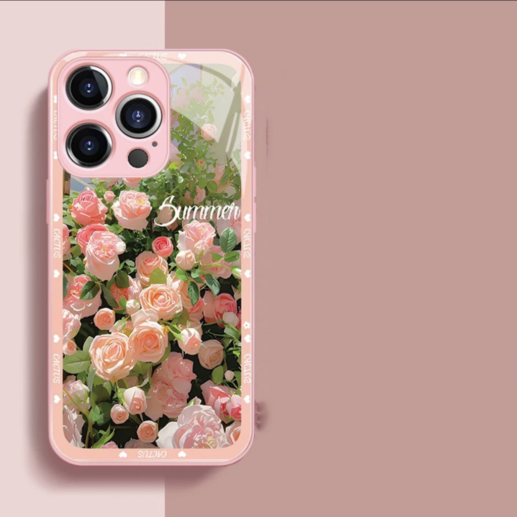 Ốp Điện Thoại Mặt Kính Họa Tiết Hoa Hồng Fbxxe Cho Iphone Xs xsmax11 / xr 13714 12Promax + / 8 /