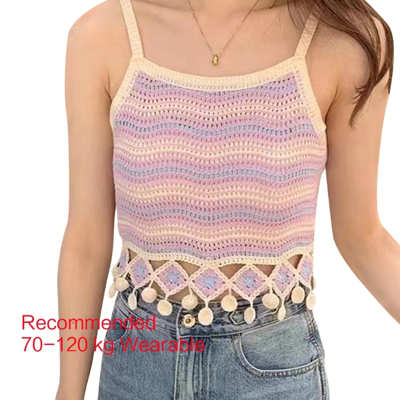 Ivy Áo Không Tay Dệt Kim Hở Lỗ Phối Tua Rua Dáng Rộng Thời Trang Mùa Hè Ngọt Ngào