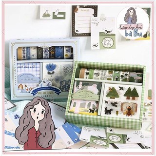 Hộp washi tape, stickers và 100 tờ note 10 mẫu