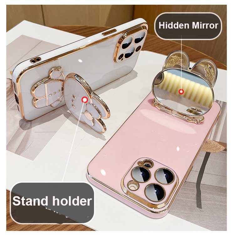 Ốp Điện Thoại Tráng Gương Hình Thỏ Dễ Thương Kèm Giá Đỡ Xoay 360 Độ Cho Samsung Note 20 Ultra 10 Plus 9 8 S10 Lite