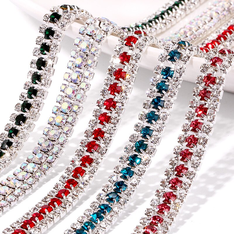 Chuỗi Dây Pha Lê Thủ Công 1Yard 3Rows Pha Lê Thủ Công Cho Váy Cưới