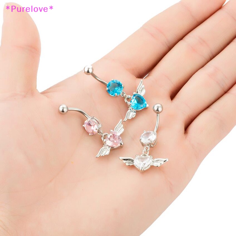 Khuyên Rốn Hình Trái Tim Đôi Cánh Đính Đá Pha Lê 14G Mới