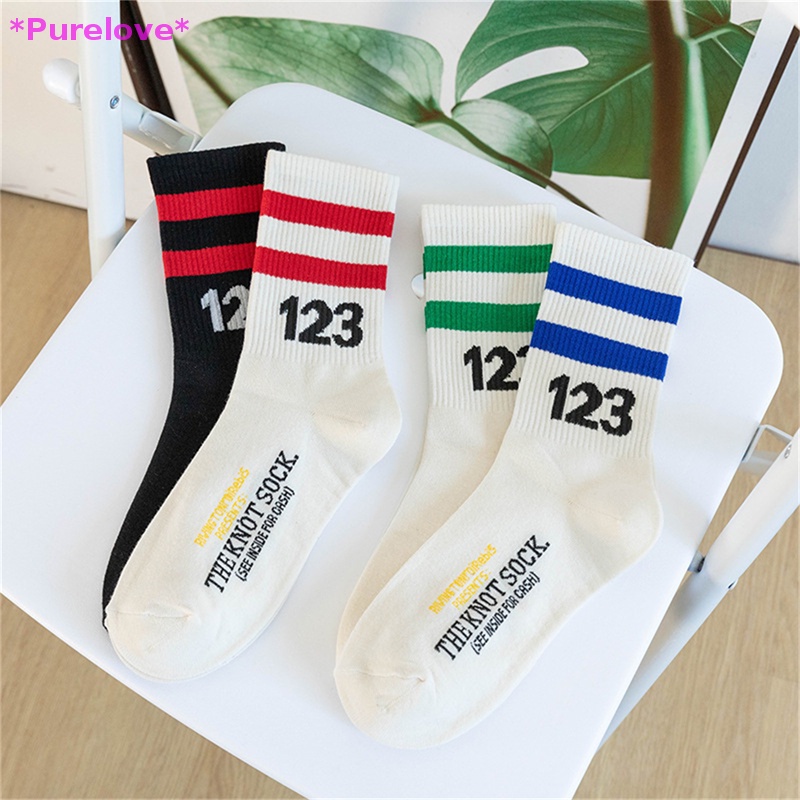 Vớ Thể Thao Họa Tiết Kẻ Sọc In Chữ Kỹ Thuật Số Phong Cách Hip Hop Đường Phố Harajuku Thời Trang Cho Nam Và Nữ Mới