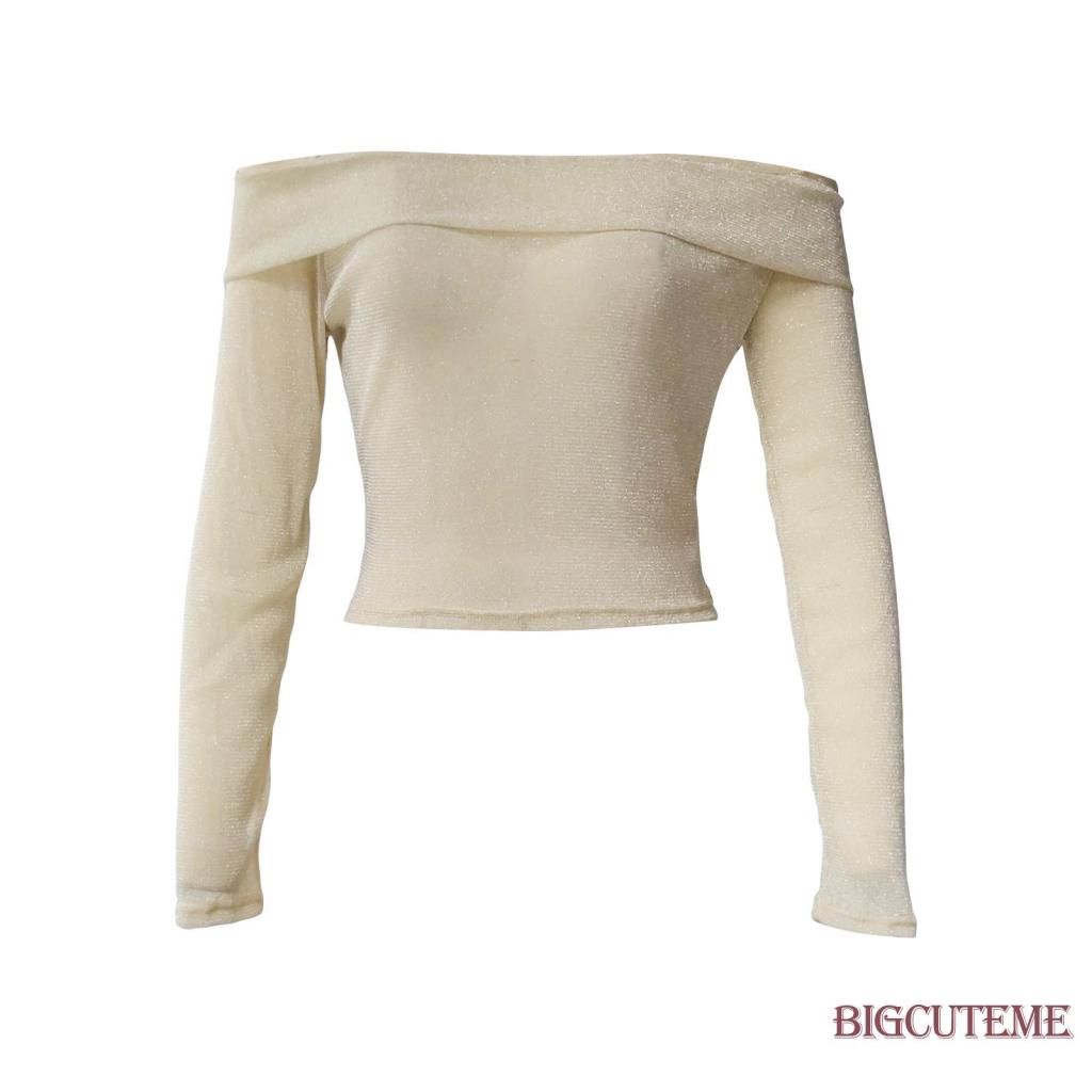 Áo Croptop Tay Dài Trễ Vai Xuyên Thấu Phong Cách Đường Phố Thời Trang Mùa Hè Cho Nữ