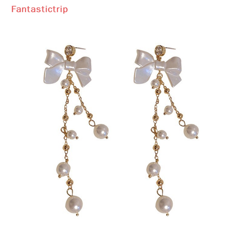 [Fantastictrip] Bông Tai Dáng Dài Đính Ngọc Trai Kim Loại Phong Cách retro Mới