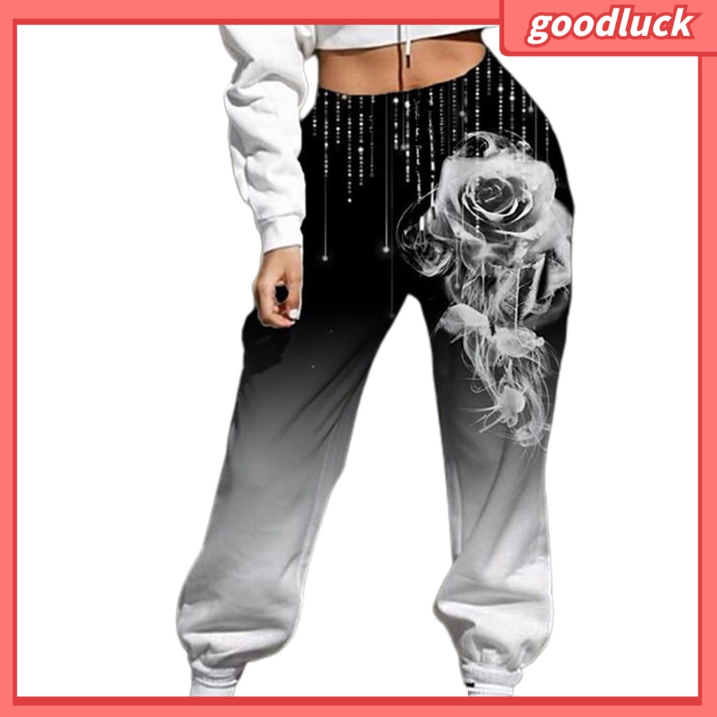 [ULK] Quần Thể Thao Hở Chân Co Giãn Dáng Rộng Tới Mắt Cá Chân In Màu Gradient In Họa Tiết Mùa Thu Cho Nữ Chạy Bộ