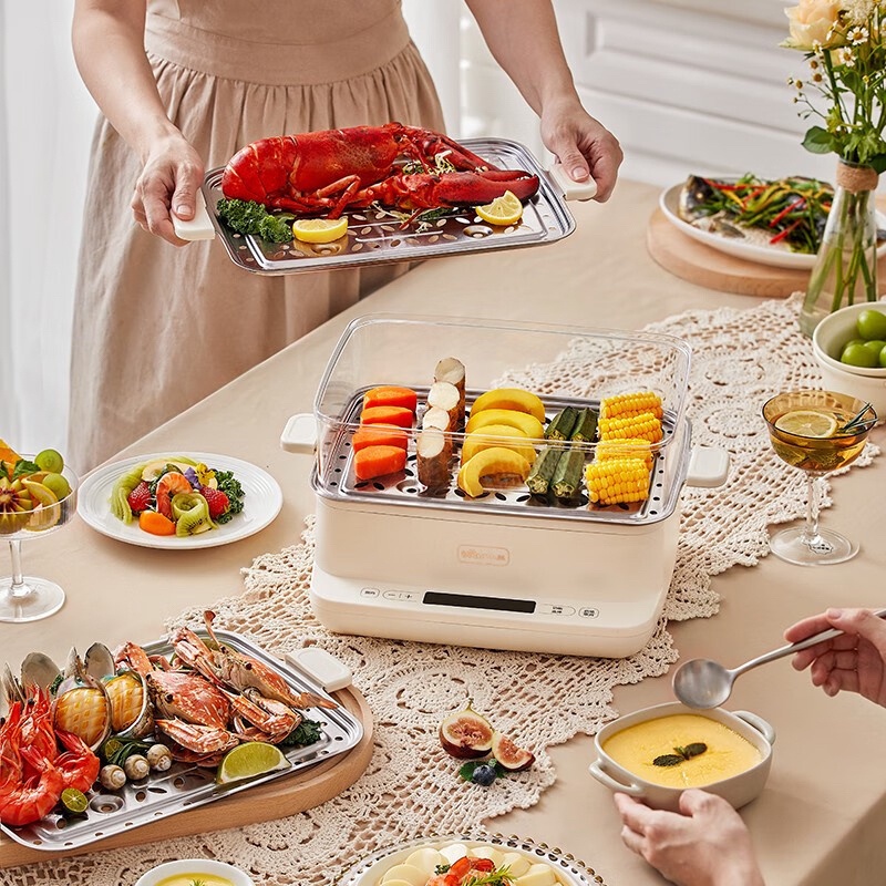 Nồi hấp điện đa năng 3 tầng Bear DZG-CA2D1 - Công suất hấp 800W. HÀNG CHÍNH HÃNG - SẢN PHẨM HOT