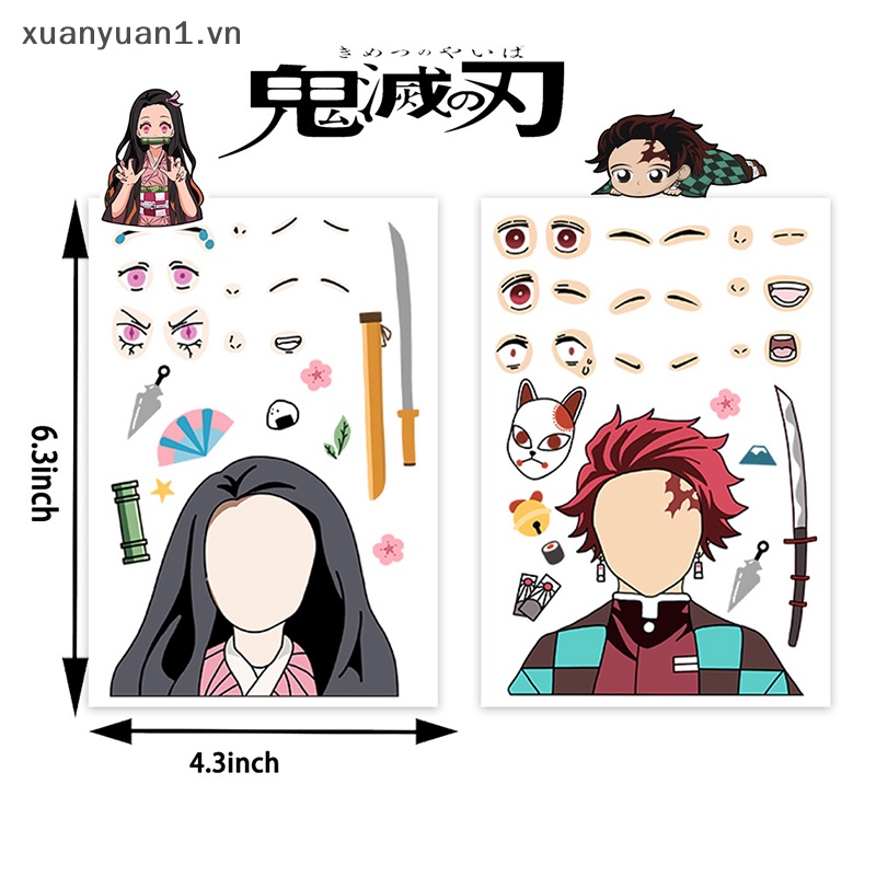 Bộ 8 Miếng Dán Xếp Hình DIY Chống Nước In Hình Demon Slayer Vui Nhộn Sáng Tạo Cho Trẻ Em