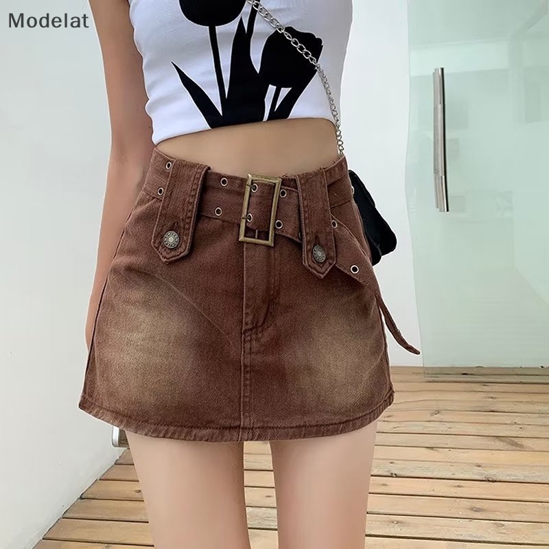 Chân Váy Jean MFC Y2K Lưng Thấp Có Túi Quyến Rũ Hợp Thời Trang