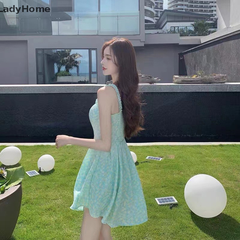 Đầm Hai Dây Mùa Hè In Họa Tiết Hoa Có Diềm Xếp Nếp Cho Nữ
