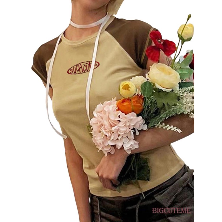 Áo Thun Tay Ngắn Cổ Tròn In Chữ Màu Sắc Thời Trang Dành Cho Nữ