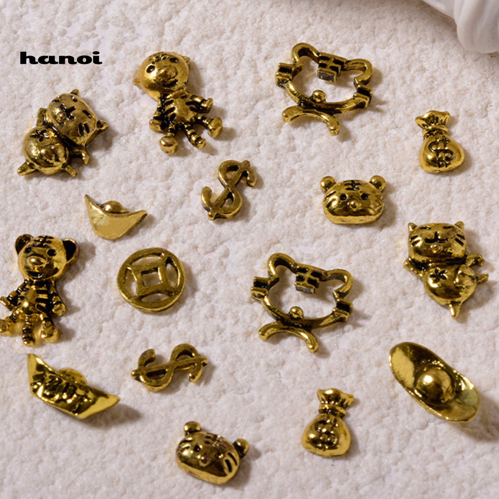 Set 10 Phụ Kiện Trang Trí Móng Tay Nghệ Thuật Bằng Hợp Kim Họa Tiết Chú Hổ Phong Cách Retro