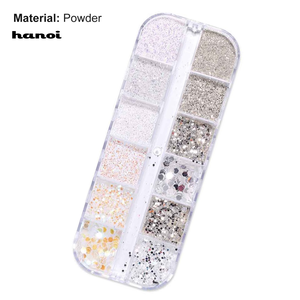 Hộp 12 Ngăn Đựng Hạt Kim Sa Màu Đỏ Rượu Vang Lấp Lánh Trang Trí Móng Tay An Toàn Cho Cô Dâu
