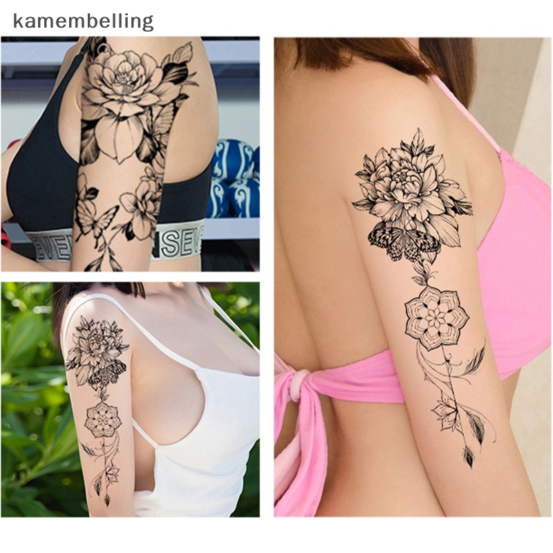 Hình Xăm Dán Tạm Thời Chống Nước Họa Tiết Hoa Trắng Đen