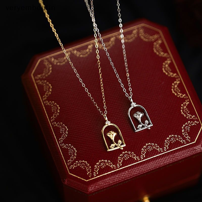 Vòng cổ Mạ Vàng Mặt Hoa Hồng Ba Chiều Thanh Lịch Lãng Mạn Kiểu Pháp Cho Nữ n