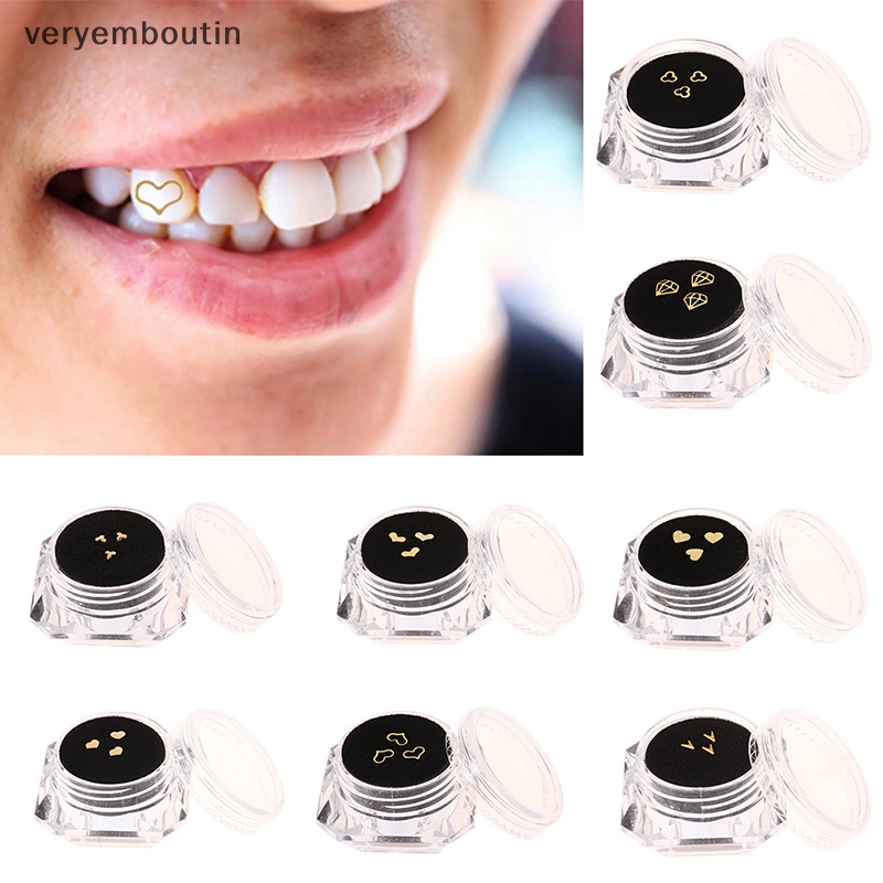 Hộp 3 Chiếc Răng Mạ Vàng 18K Hình Trái Tim Đính Đá Pha Lê