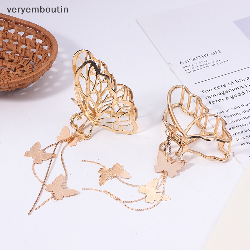 Kẹp Tóc Hình Bướm Lớn Màu Vàng Đính Ngọc Trai Phong Cách Vintage Thanh Lịch