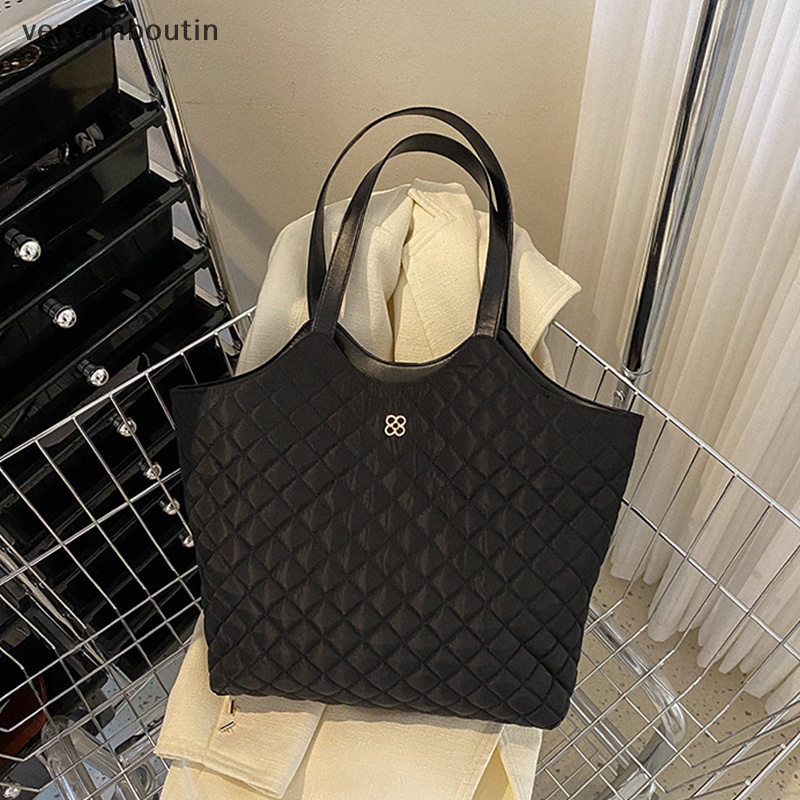 Túi Tote Đeo Vai Mùa Thu Cỡ Lớn Họa Tiết Kẻ Lưới Hình Thoi Cổ Điển Có Khóa Cài Thời Trang Cao Cấp Cho Nữ