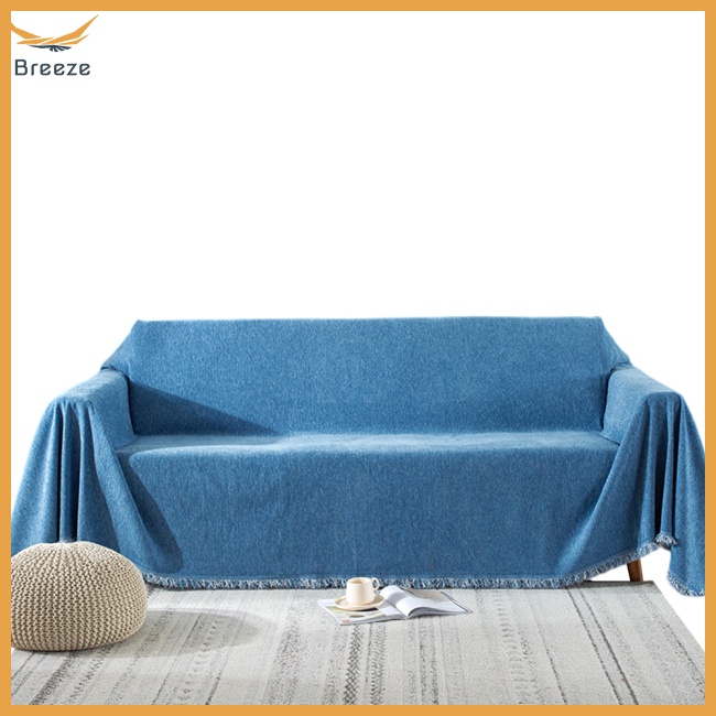 Vỏ Bọc Ghế Sofa Bằng Vải Chenille Dày Dặn Thoáng Khí Chống Trượt Màu Trơn Kèm Tua Rua Phong Cách Boho