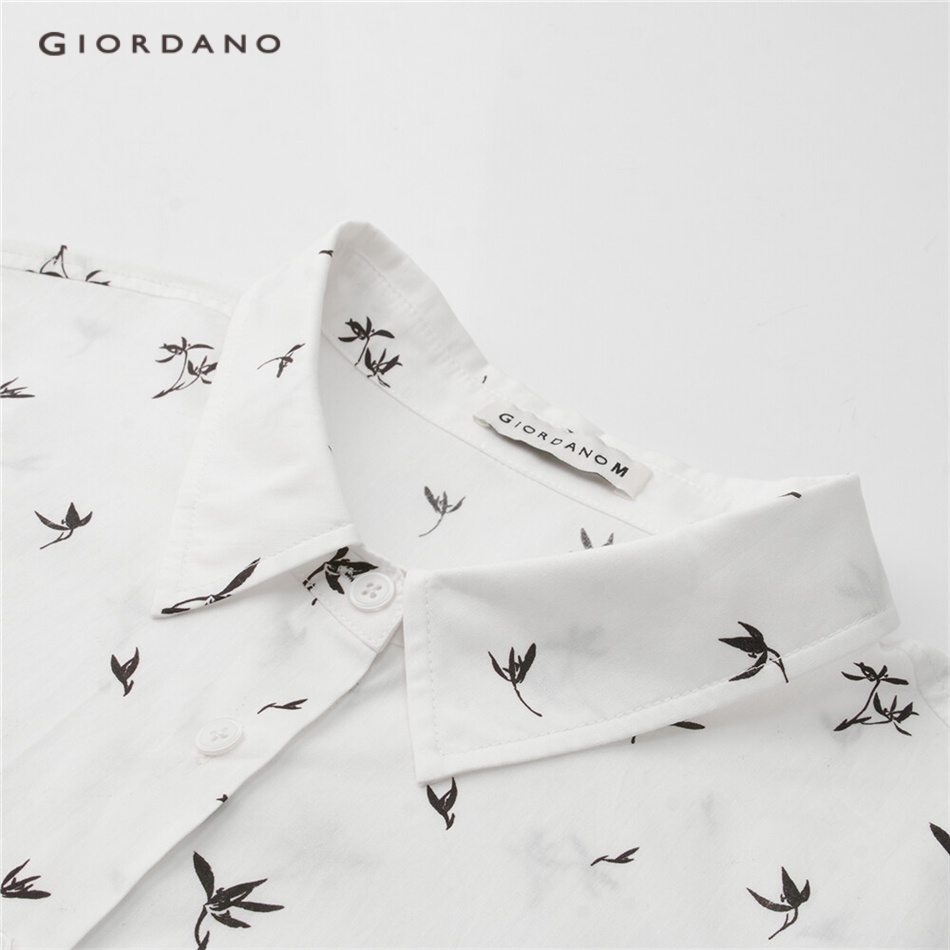 Áo sơ mi cotton GIORDANO 18343605 dáng rộng họa in họa tiết phong lan cho nữ