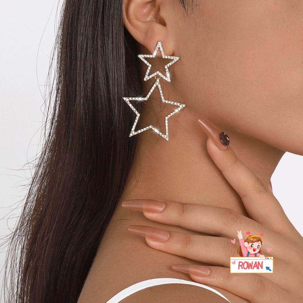 Ngôi Sao ROWANS|Bông Tai Sáng Bóng|Ngôi Sao Năm Cánh Thiết Kế Dễ Thương|Bông Tai Dáng Dài Thiết Kế Xinh Xắn Thời Trang