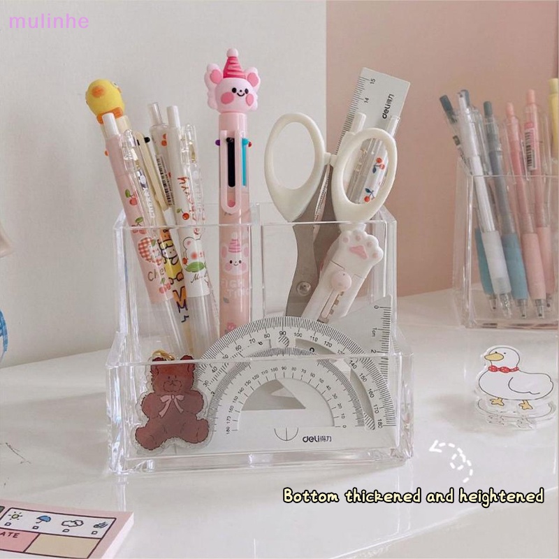 Hộp Đựng Bút Bằng Acrylic Trong Suốt Ba Ngăn Hình Vuông Sức Chứa Lớn