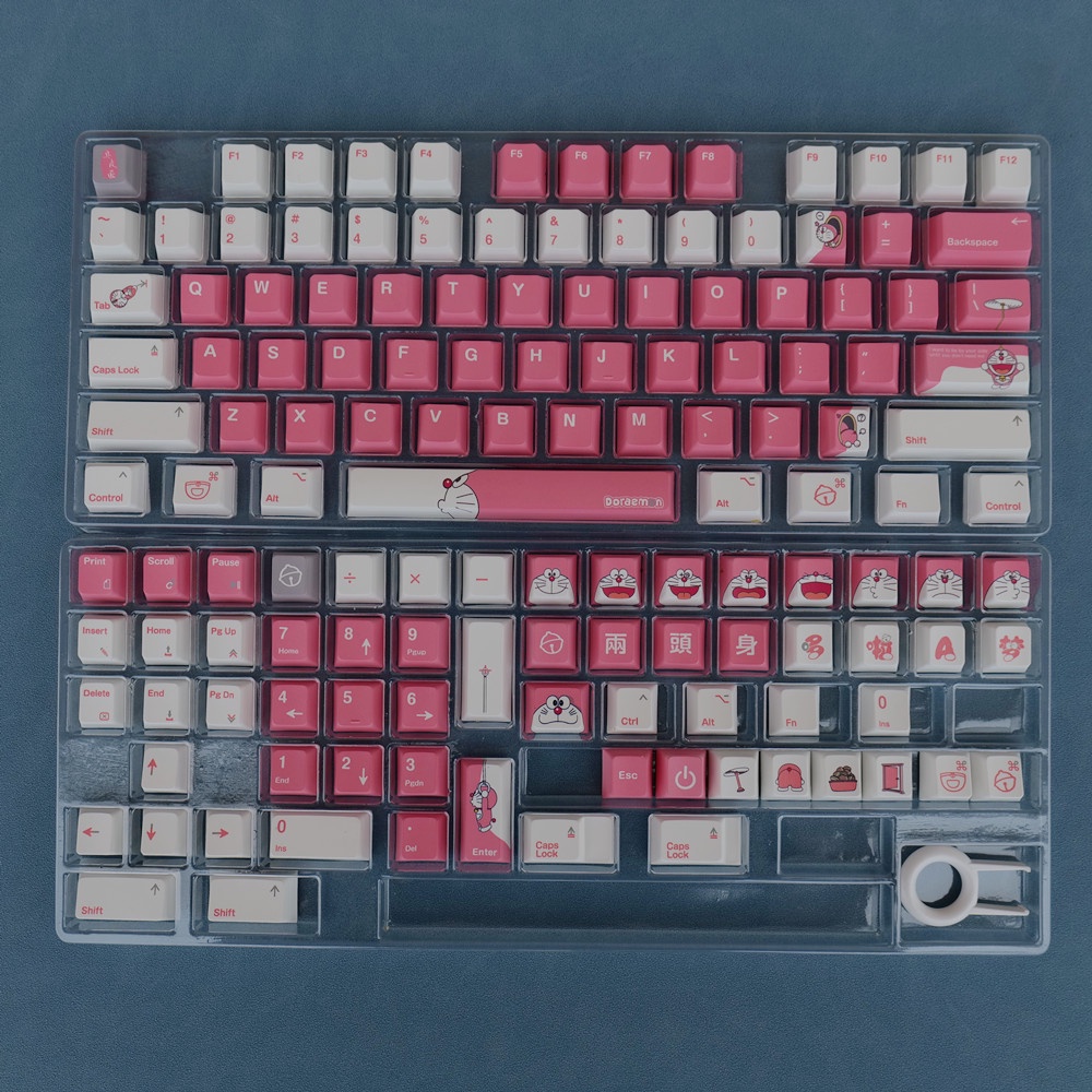 Doraemon Keycaps Cherry Profile Hồng Anime PBT Dye Sub Bàn Phím Cơ Keycap