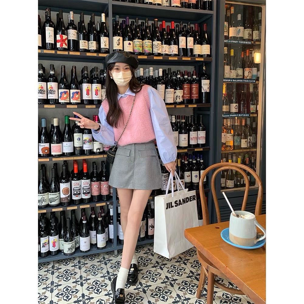 Áo Dệt Kim Sát Nách Cổ Tròn Màu Hồng Dễ Thương Cho Nữ