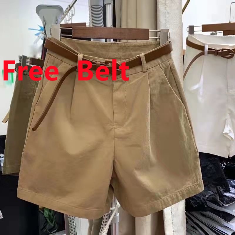 Quần Short Denim Eo Cao Dáng Rộng Vải Cotton Màu Đỏ / Xanh Dương Kèm Thắt Lưng Thời Trang Mùa Hè Cho Nữ M-4XL