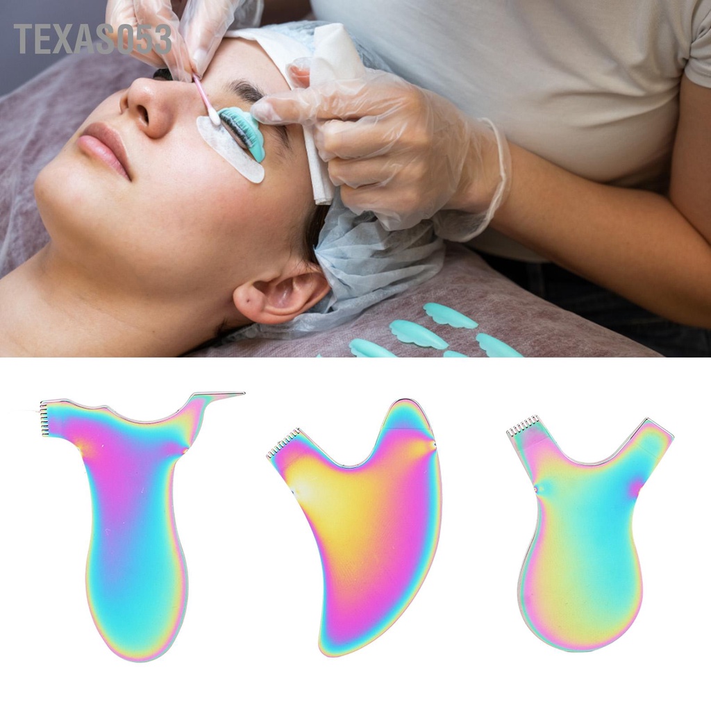 Texas053 3 cái Công cụ chải mi nâng đầy màu sắc Y V T Shapes thép không gỉ Eyelash Perm Comb Aids