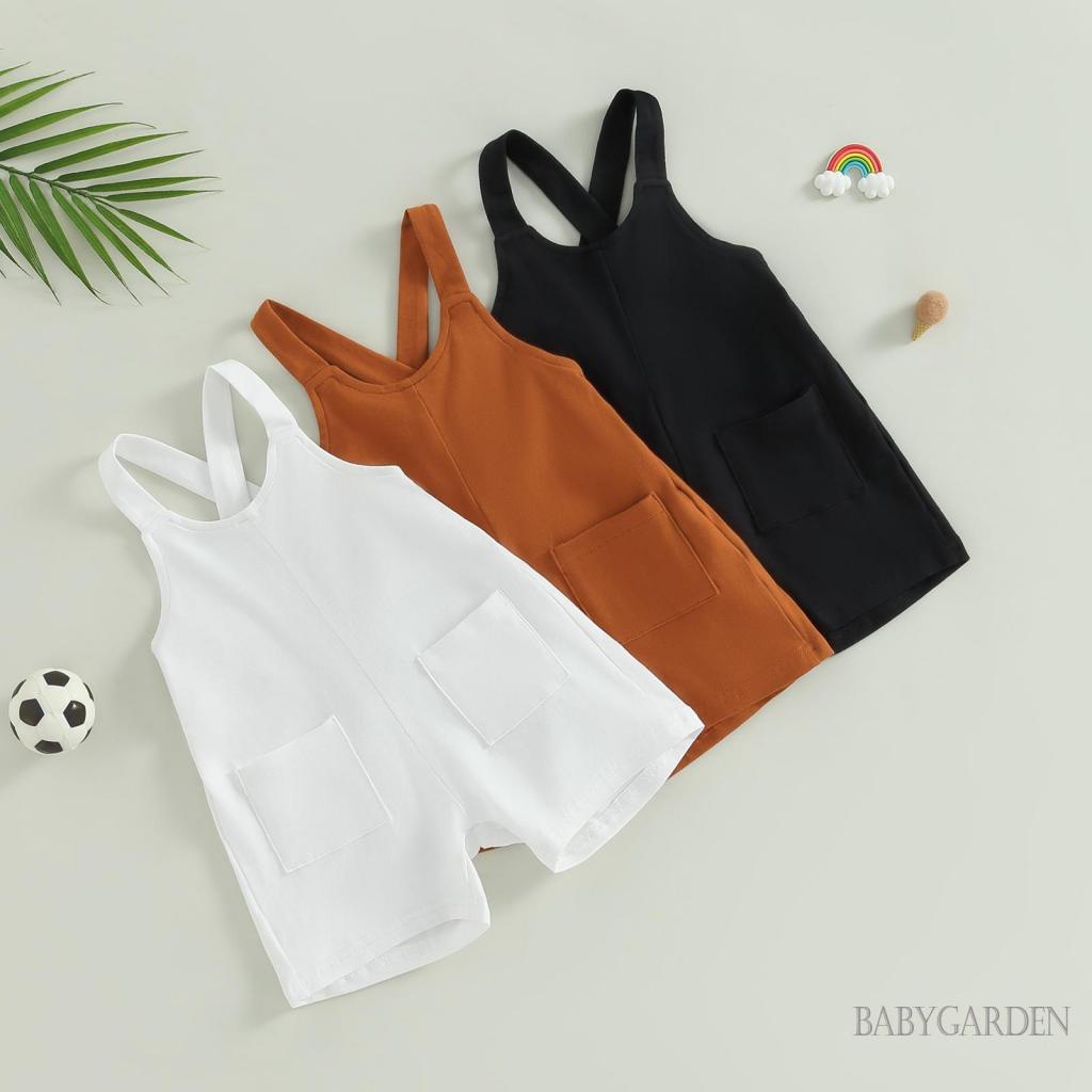 Áo Liền Quần Hai Dây Màu Trơn Có Túi Thời Trang Mùa Hè Cho Bé 6 Tháng-5 Tuổi