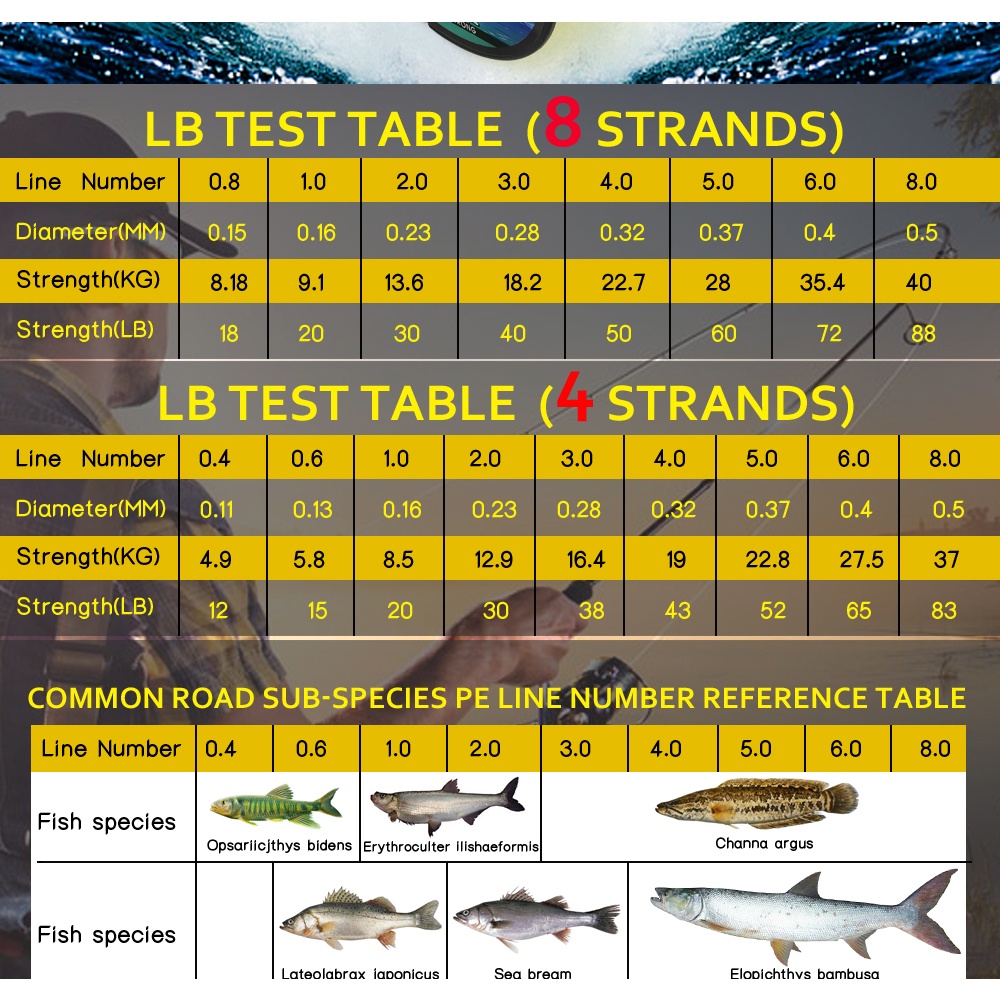 Cuộn Dây Câu Cá 300M 500M 1000M Bện 8 Sợi 4 Sợi 20-88LB Chất Lượng Cao