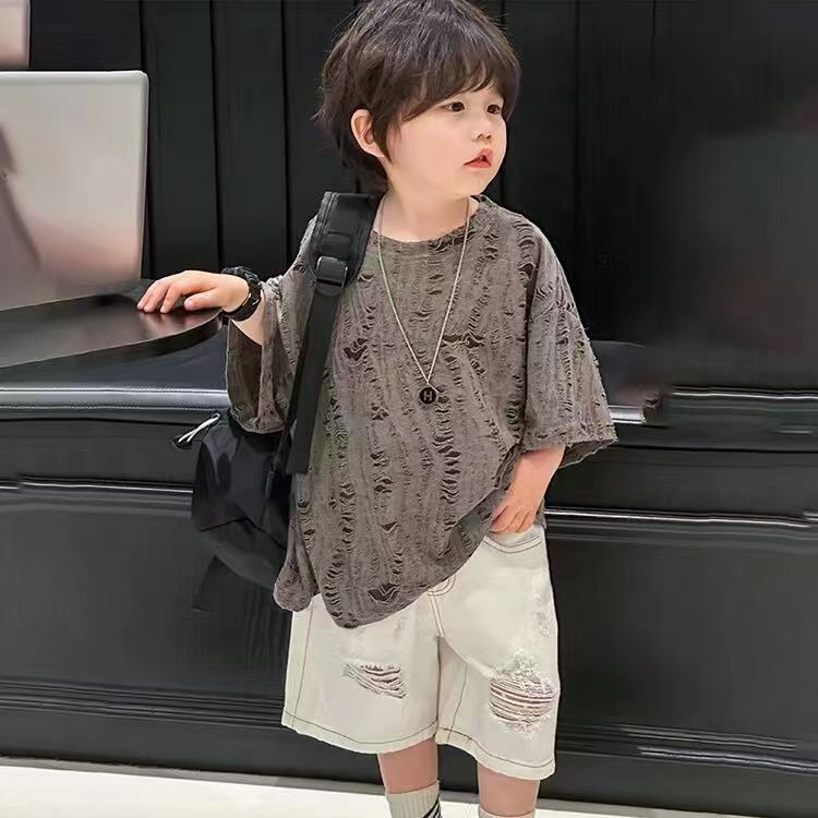 Áo Thun Cotton Cổ Tròn Tay Ngắn In Họa Tiết Hoạt Hình Phong Cách Hàn Quốc Thời Trang Mùa Hè Cho Bé Trai 10]