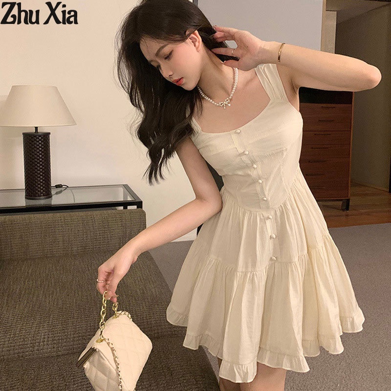 ZhuXia Đầm Công Chúa Hai Dây Phong Cách Pháp Thời Trang Mới 2023 Cho Nữ