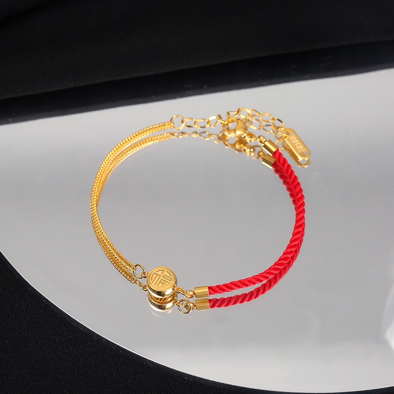Vòng Tay May Mắn Hai Mặt Bằng Thép Không Gỉ Mạ Vàng 18K Sang Trọng
