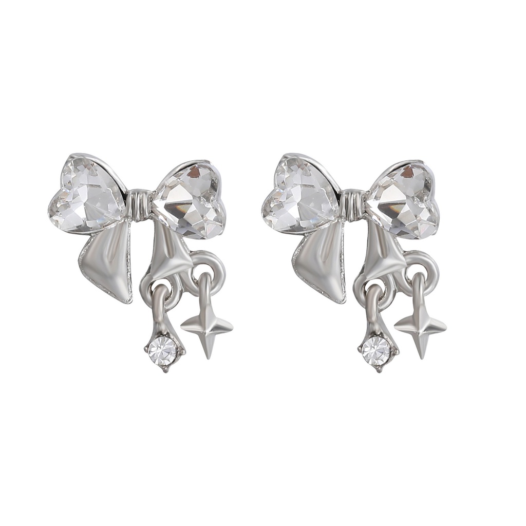 Khuyên Tai Nơ Ngôi Sao Đính Đá Zircon Lấp Lánh Mới