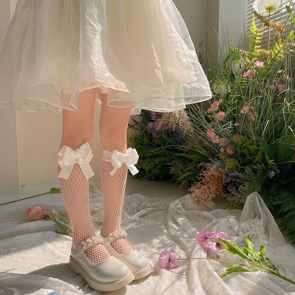 ANEMONE Vớ Cao Ngang Bắp Chân Thoáng Khí Đính Nơ Phong Cách Lolita Dễ Thương Cho Nữ