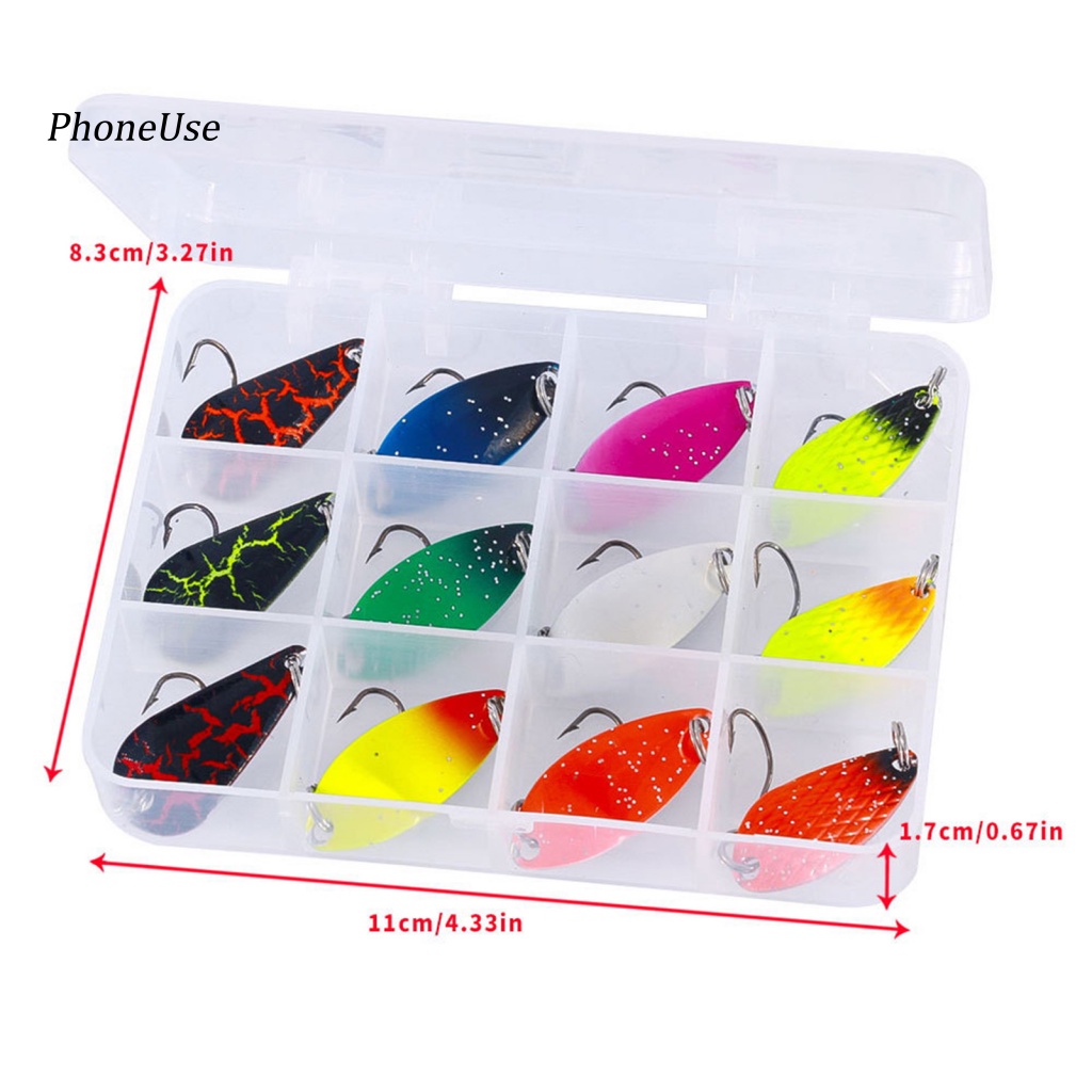Bộ 12 Mồi Câu Cá Bằng PU Màu Sáng Nhiều Kích Cỡ Có Hộp Đựng Bằng Kim Loại